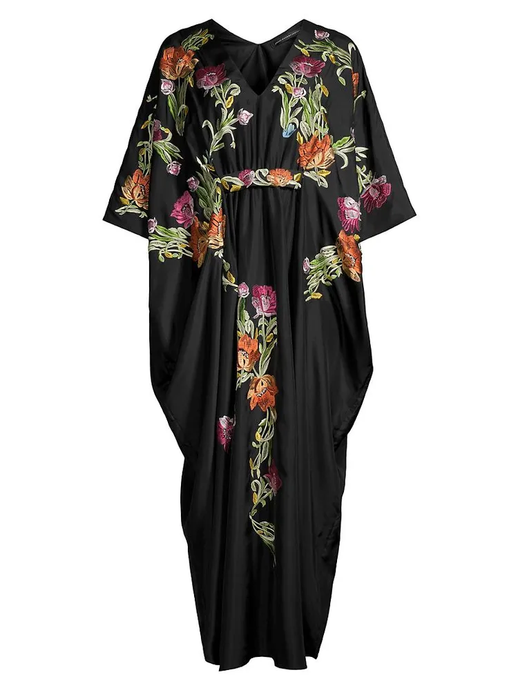 Shinjo Embroidered Satin Maxi Dress