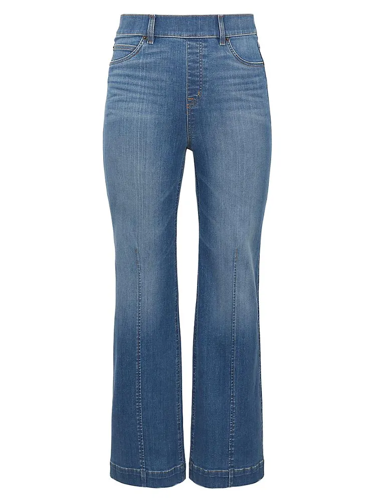 Seamed-Front Wide-Leg Jeans