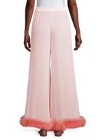 Feather-Trim Wide-Leg Pajama Pants