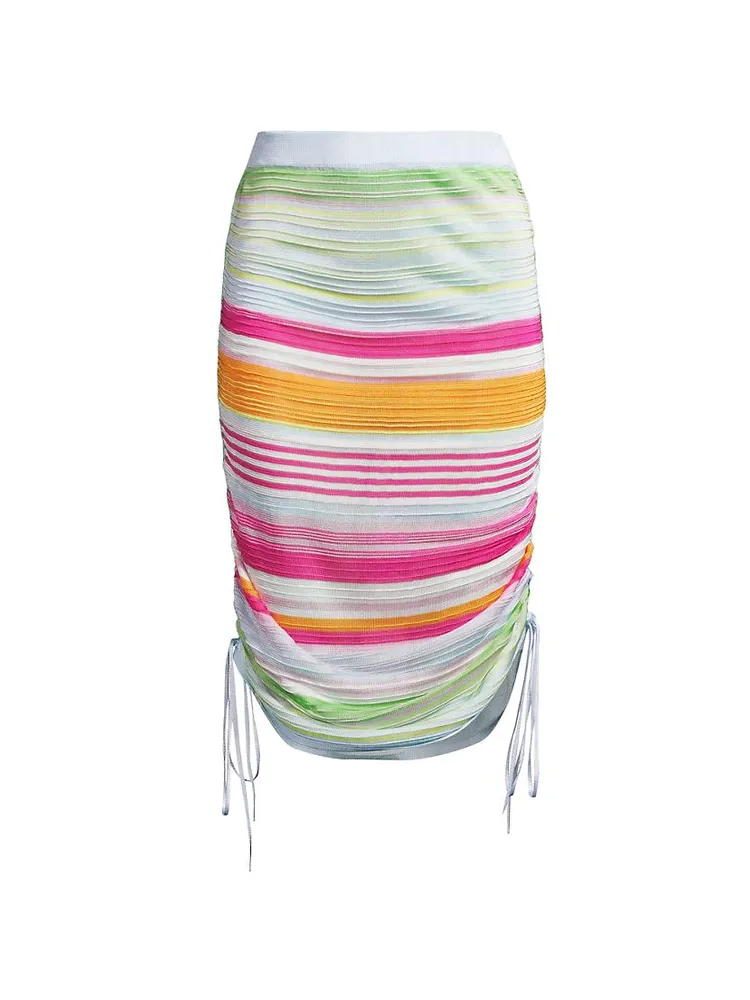 Striped Ruched Cover-Up Skirt