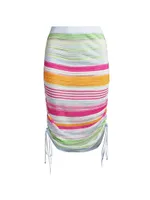 Striped Ruched Cover-Up Skirt