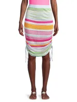 Striped Ruched Cover-Up Skirt