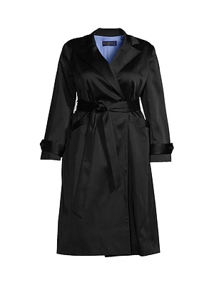 Caterina Belted Stretch Satin Coat