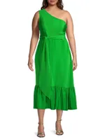 Fiorella One-Shoulder Silk Midi-Dress