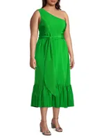 Fiorella One-Shoulder Silk Midi-Dress