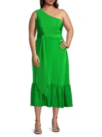 Fiorella One-Shoulder Silk Midi-Dress