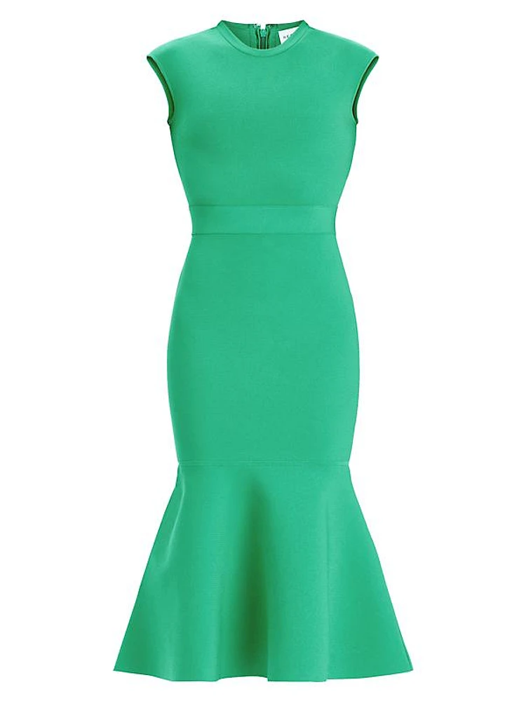 Milano Cap-Sleeve Flounce Midi-Dress