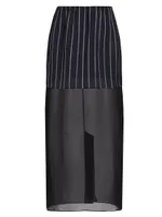 Striped & Sheer Midi-Skirt