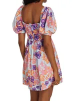 Lucia Floral Puff-Sleeve Minidress