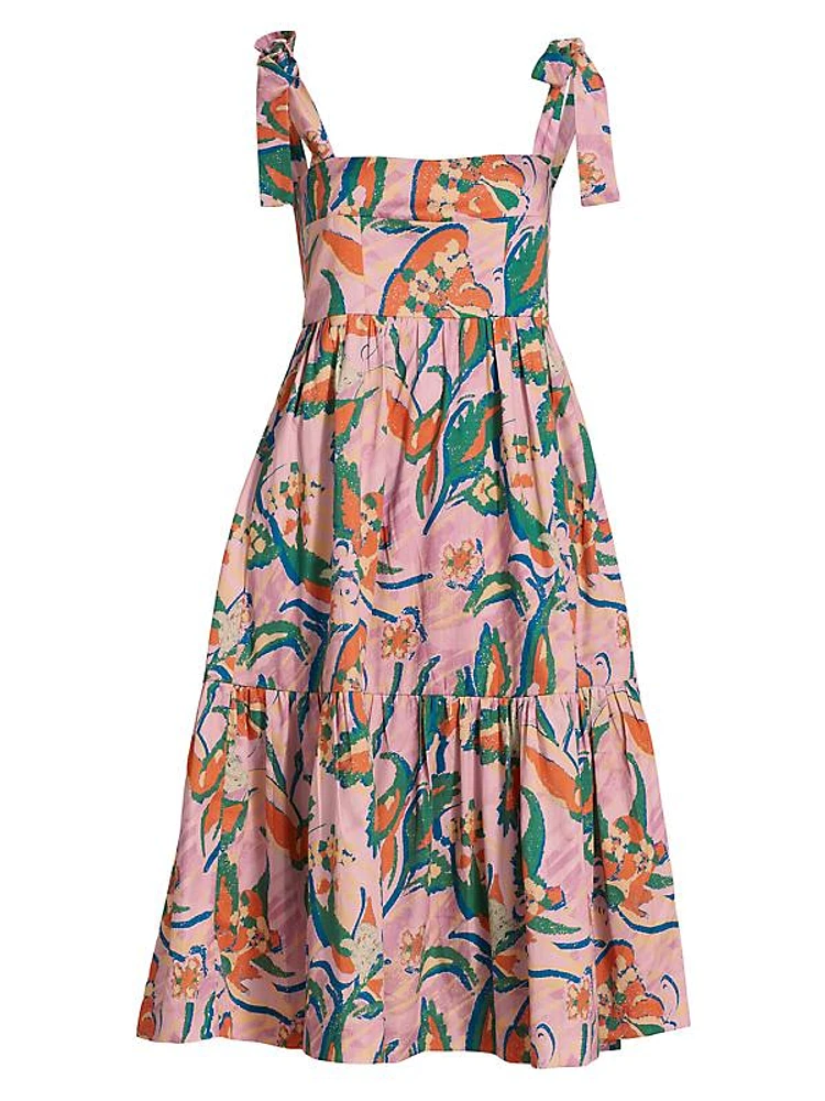 Gabriela Floral Tie-Strap Midi-Dress