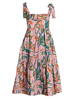 Gabriela Floral Tie-Strap Midi-Dress