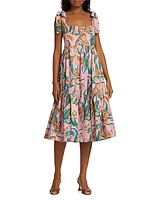 Gabriela Floral Tie-Strap Midi-Dress