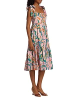 Gabriela Floral Tie-Strap Midi-Dress