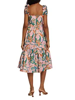 Gabriela Floral Tie-Strap Midi-Dress