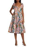 Gabriela Floral Tie-Strap Midi-Dress