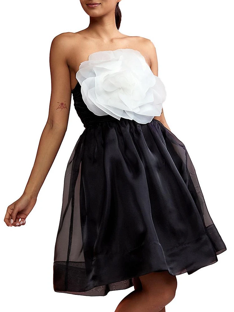 Organza Flower Strapless Minidress