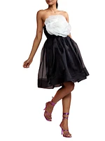 Organza Flower Strapless Minidress