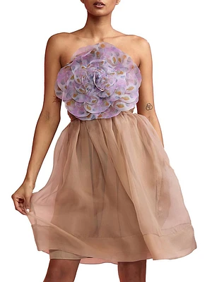 Organza Flower Strapless Minidress