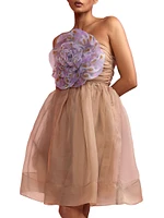 Organza Flower Strapless Minidress