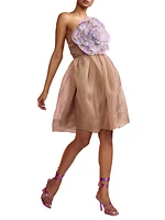 Organza Flower Strapless Minidress