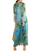 Tropical-Print Chiffon Gown