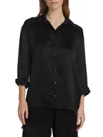 Textured Satin Button-Front Shirt