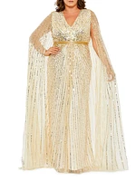 Plus Sequined V-Neck Cape-Sleeved Gown