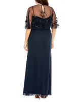 Plus Embellished Cape Sleeveless Gown