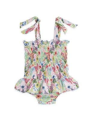 Little Girl's & Floral Smocked Peplum One-Piece Swimsuit