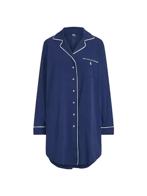 Polo Essentials Cotton-Blend Button-Front Sleep Shirt