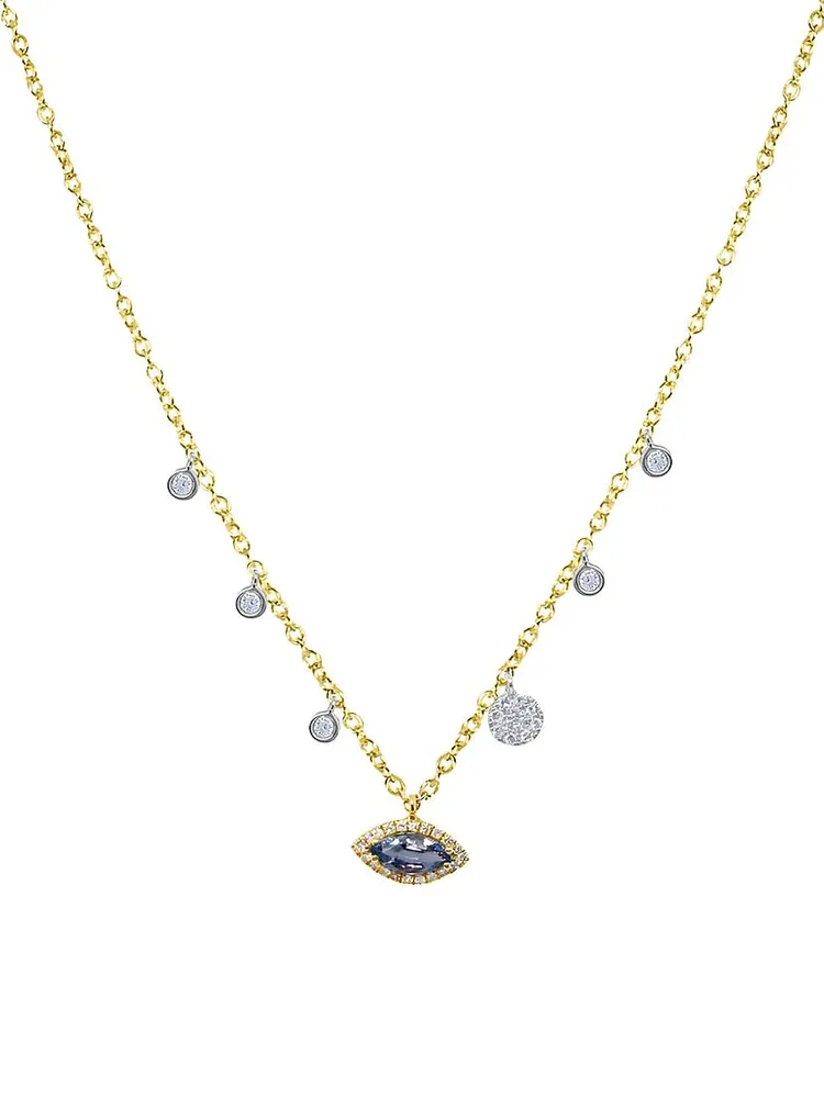 Two-Tone 14K Gold, Blue Sapphire & 0.44 TCW Diamond Charm Necklace