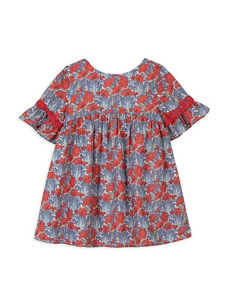 Baby Girl's & Little Girl's Floral Print Lace-Trim Dress