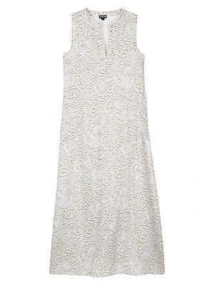 Split-Neck Lace-Print Maxi Dress