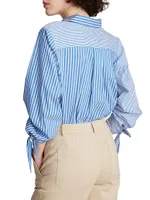 Gen Striped Tie-Cuff Blouse