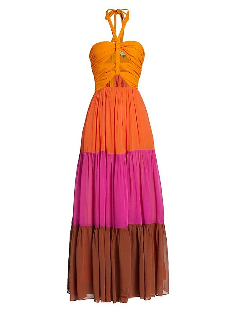 Colorblocked Halter Maxi Dress