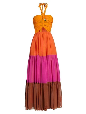 Colorblocked Halter Maxi Dress