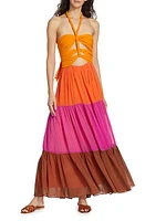 Colorblocked Halter Maxi Dress