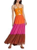 Colorblocked Halter Maxi Dress