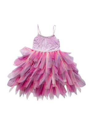 Little Girl's Feather-Trim Sequined Layered Tulle Dress