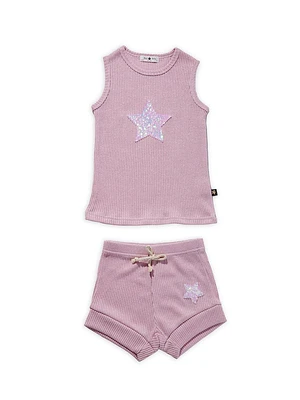 Baby's, Little Girl's & 2-Piece Glitter Star Ribbed Tank Top Shorts Set