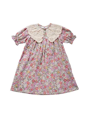 Little Girl's & Eyelet-Trim Collar Floral Print Dress