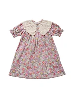 Little Girl's & Eyelet-Trim Collar Floral Print Dress