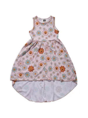 Little Girl's Daisy Smiley Print High-Low Dress