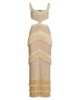 Metallic Cut-Out Fringe Maxi Dress