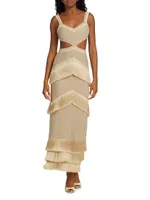 Metallic Cut-Out Fringe Maxi Dress