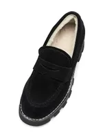 Darcy 38MM Suede & Shearling Lug-Sole Loafers