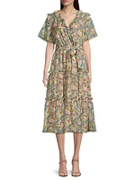 Chiffon Floral Surplice Midi-Dress