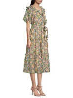 Chiffon Floral Surplice Midi-Dress