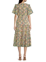 Chiffon Floral Surplice Midi-Dress