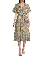 Chiffon Floral Surplice Midi-Dress